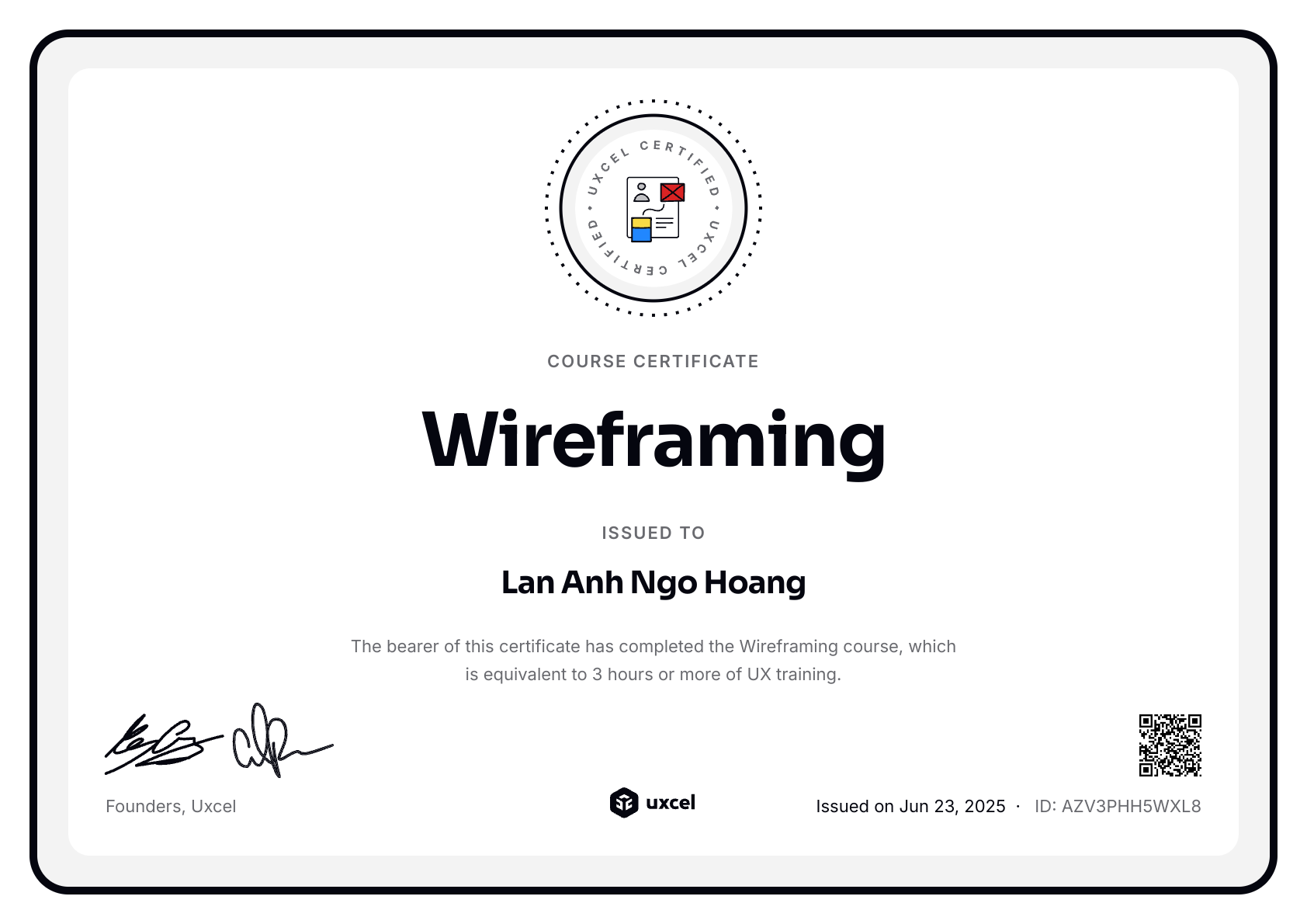 Lan Anh Ngo Hoang's certificate